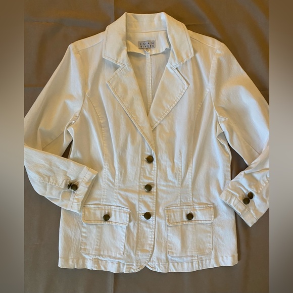 Joan Rivers Jackets & Blazers - Joan Rivers Stretchy White Denim Blazer Jacket, Women’s 10, Light-weight Jean